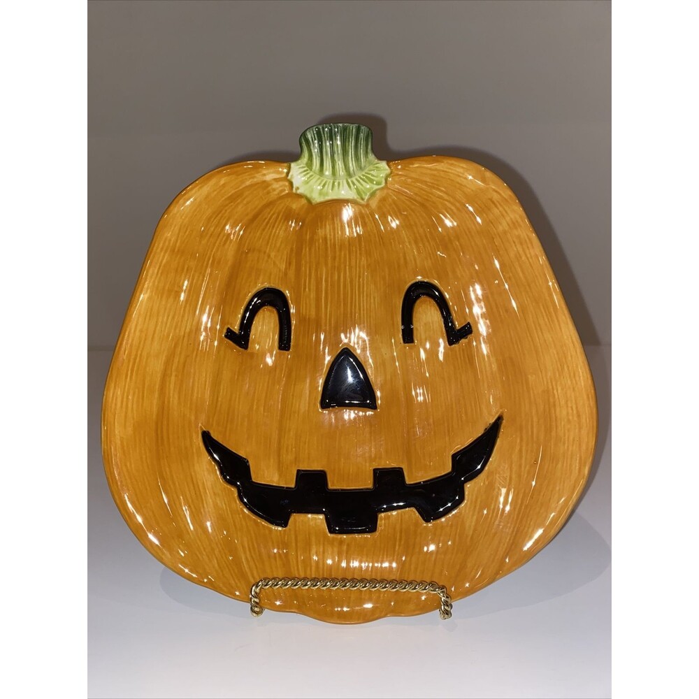 Fitz and Floyd Jack O’ Lantern Halloween Hollow Pumpkin Ceramic Candy Dish Plate